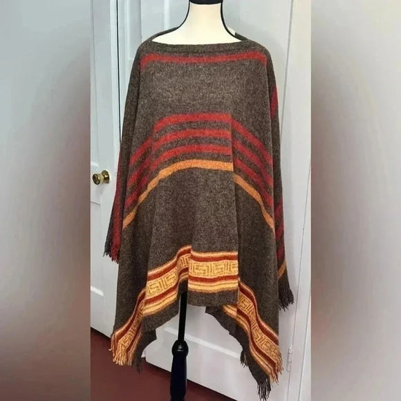 Kenzo Jungle VTG Aztec SouthWestern Wool‎ Blend Poncho Wrap Sz 16 Oversized - Picture 1 of 12